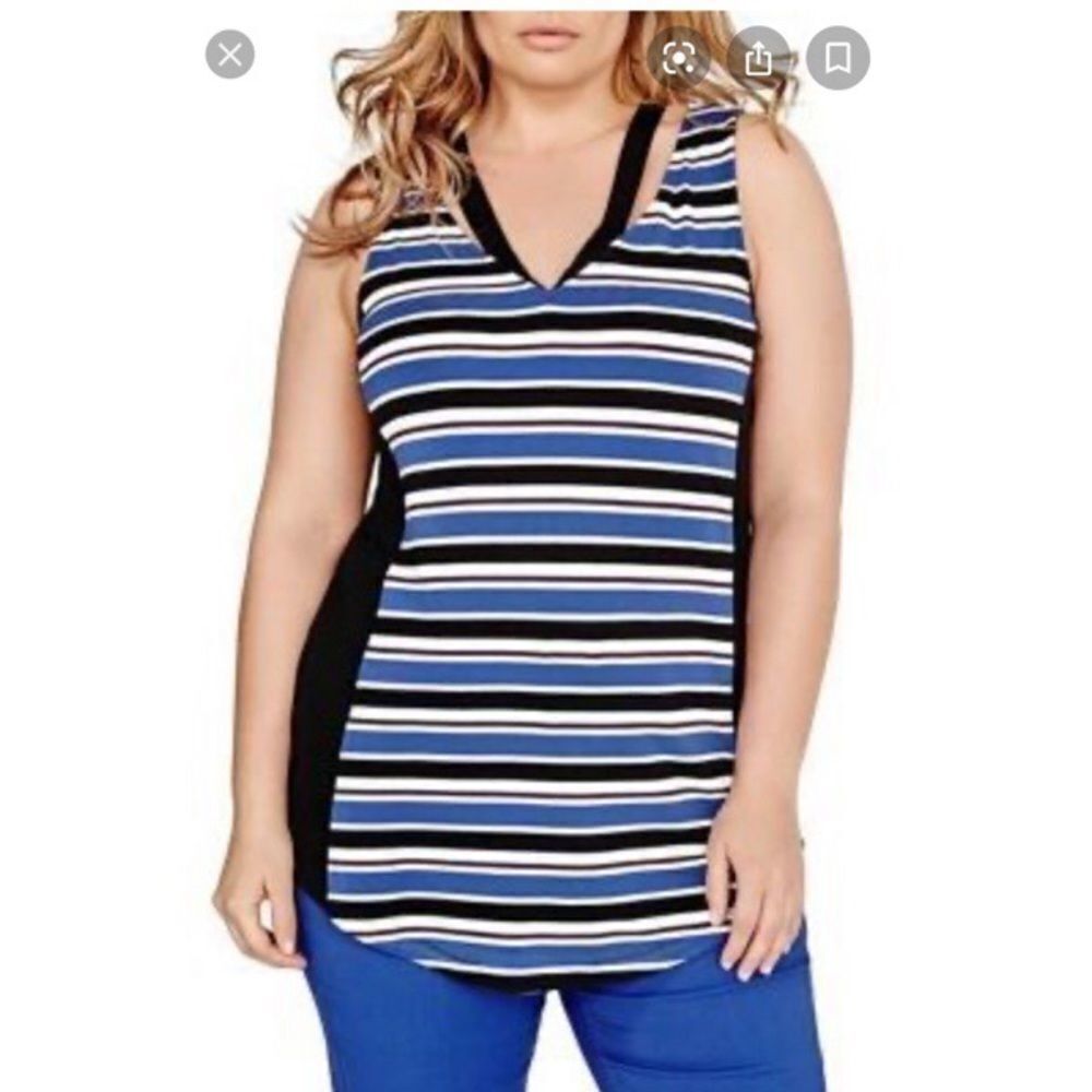 Addition Elle Black & Blue Striped Tank Top Size 1X